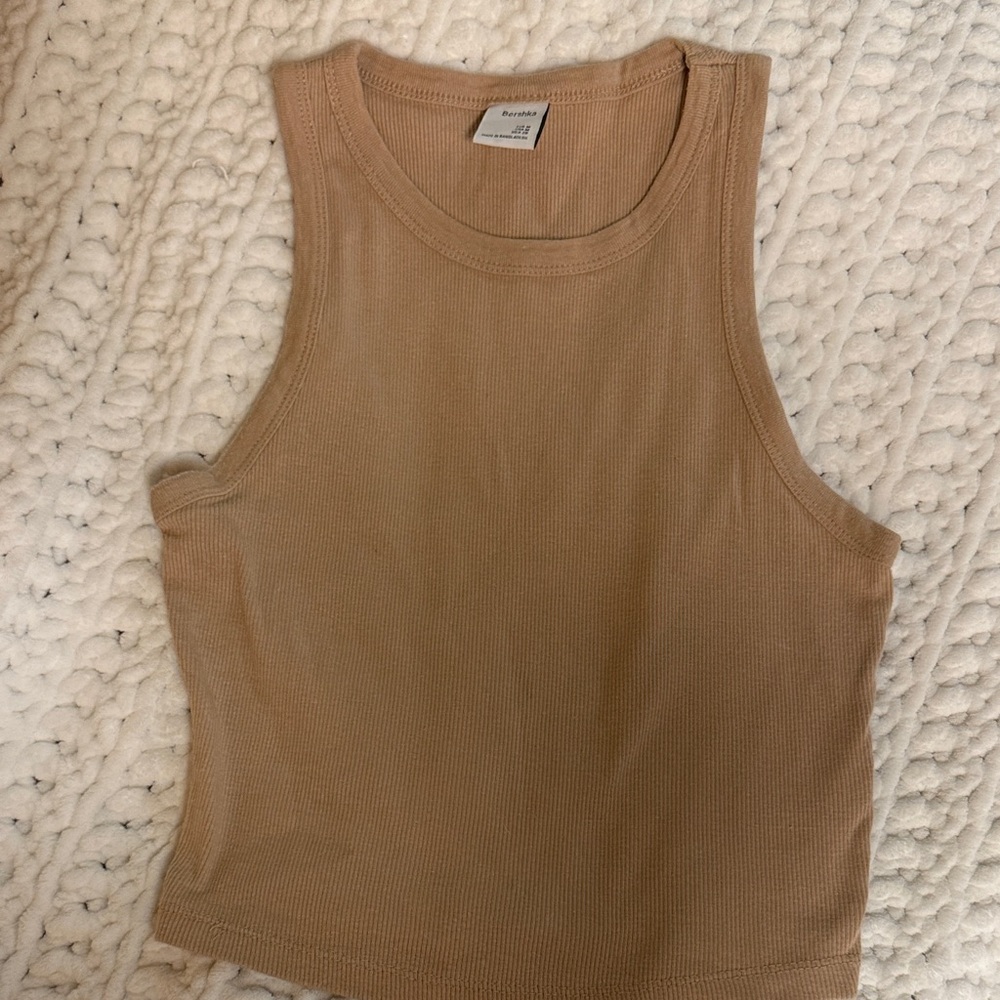 Bershka Camel Ribbed Tank Top